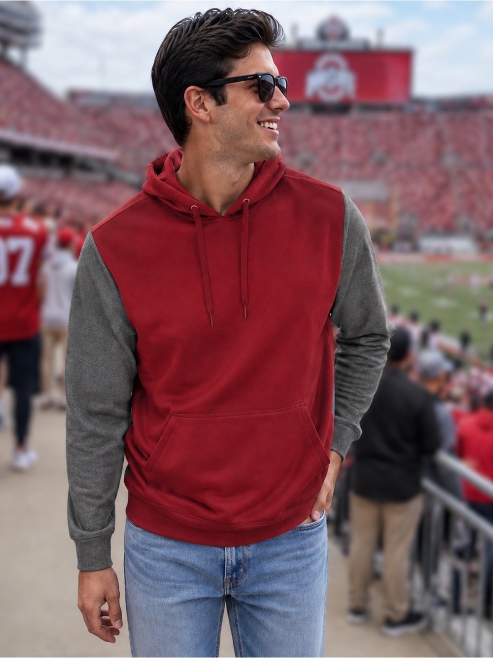 🏈 CLIQUE by CUTTER & BUCK Red & Gray Two-Tone “Helsa Sport” Pullover Hoodie M